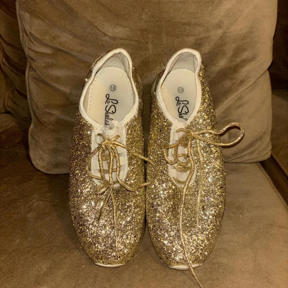 Gold Glitter Women's Sneakers- LaSheelah - Picture 1 of 5